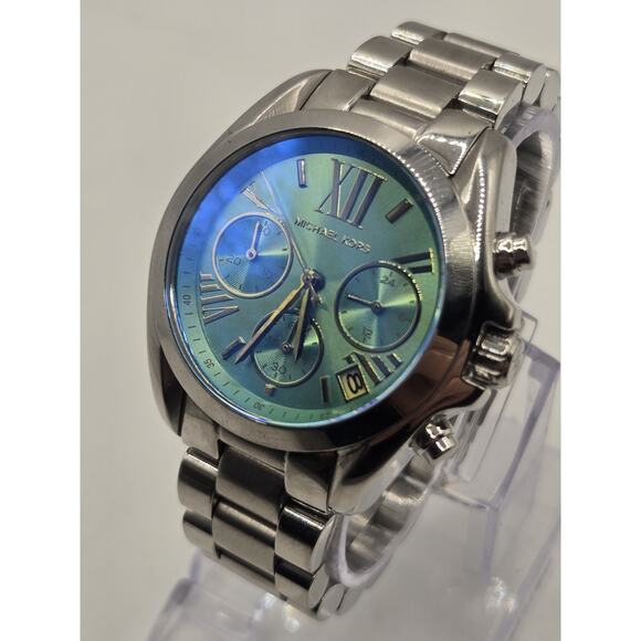 Michael Kors Bradshaw MK-6197 Stainless Steel Irridescent Flash-Lens Teal Watch. - Picture 4 of 11